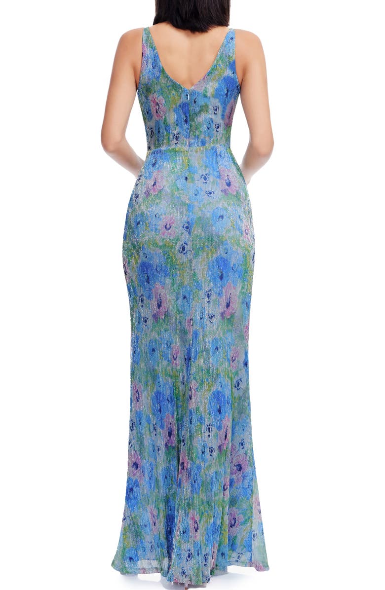 Dress the Population Jordan Metallic Floral Ruched Mermaid Gown, Alternate, color, Sky Multi
