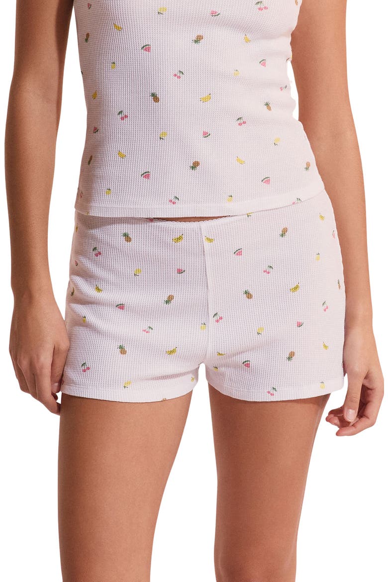 Rives Fruit Print Waffle Knit Cotton Sleep Shorts, Main, color, WHITE