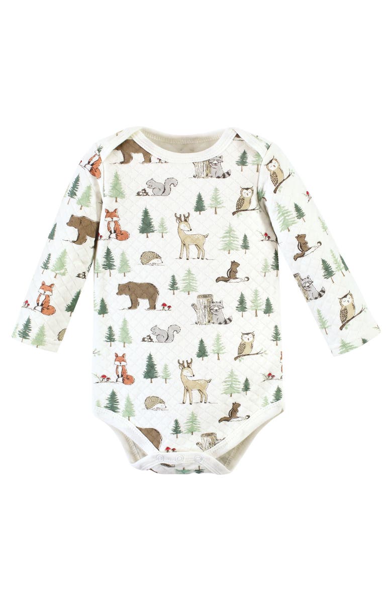 Hudson Baby Quilted Long-Sleeve Cotton One-Piece, Alternate, color, Forest Animals