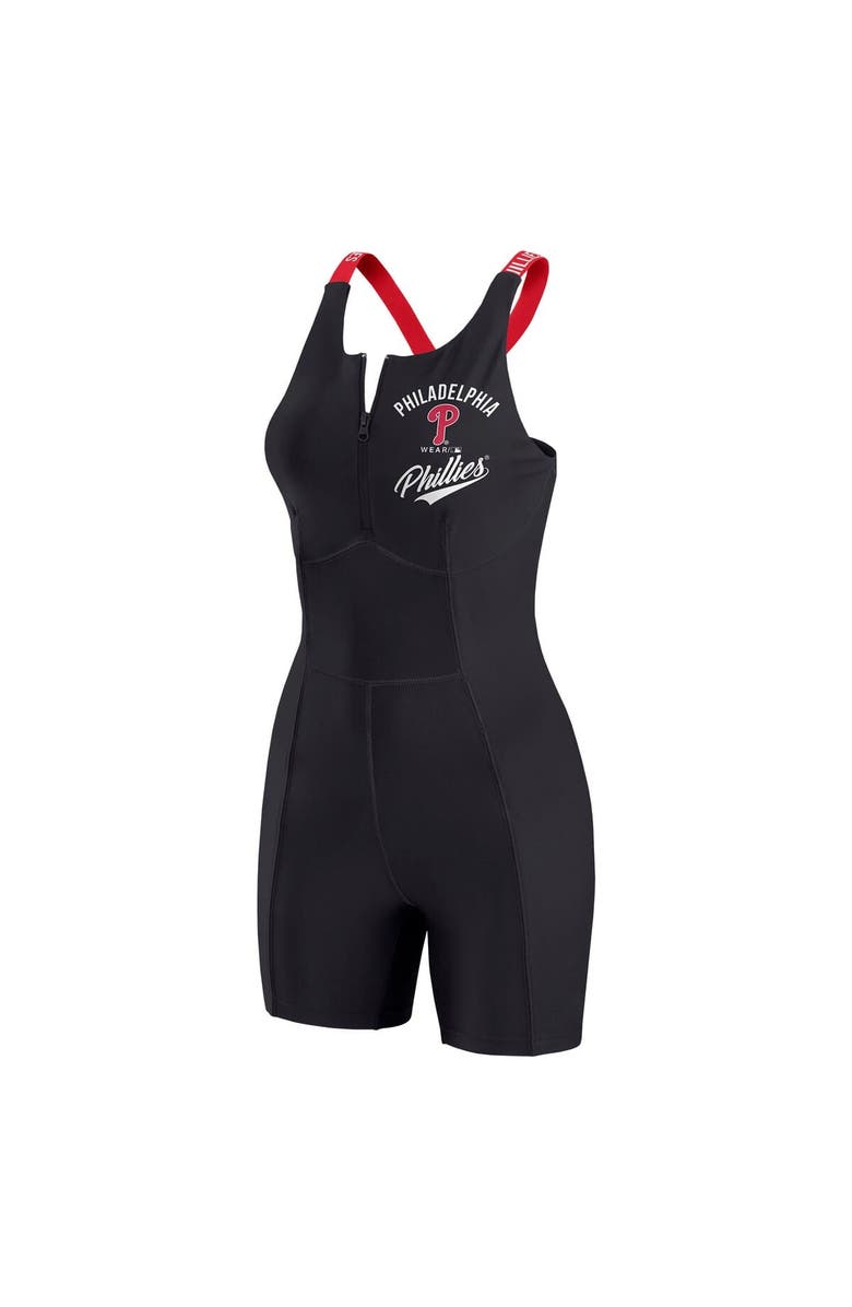 WEAR by Erin Andrews Women's WEAR by Erin Andrews Black Philadelphia Phillies Bodycon Quarter-Zip Romper, Alternate, color, Black