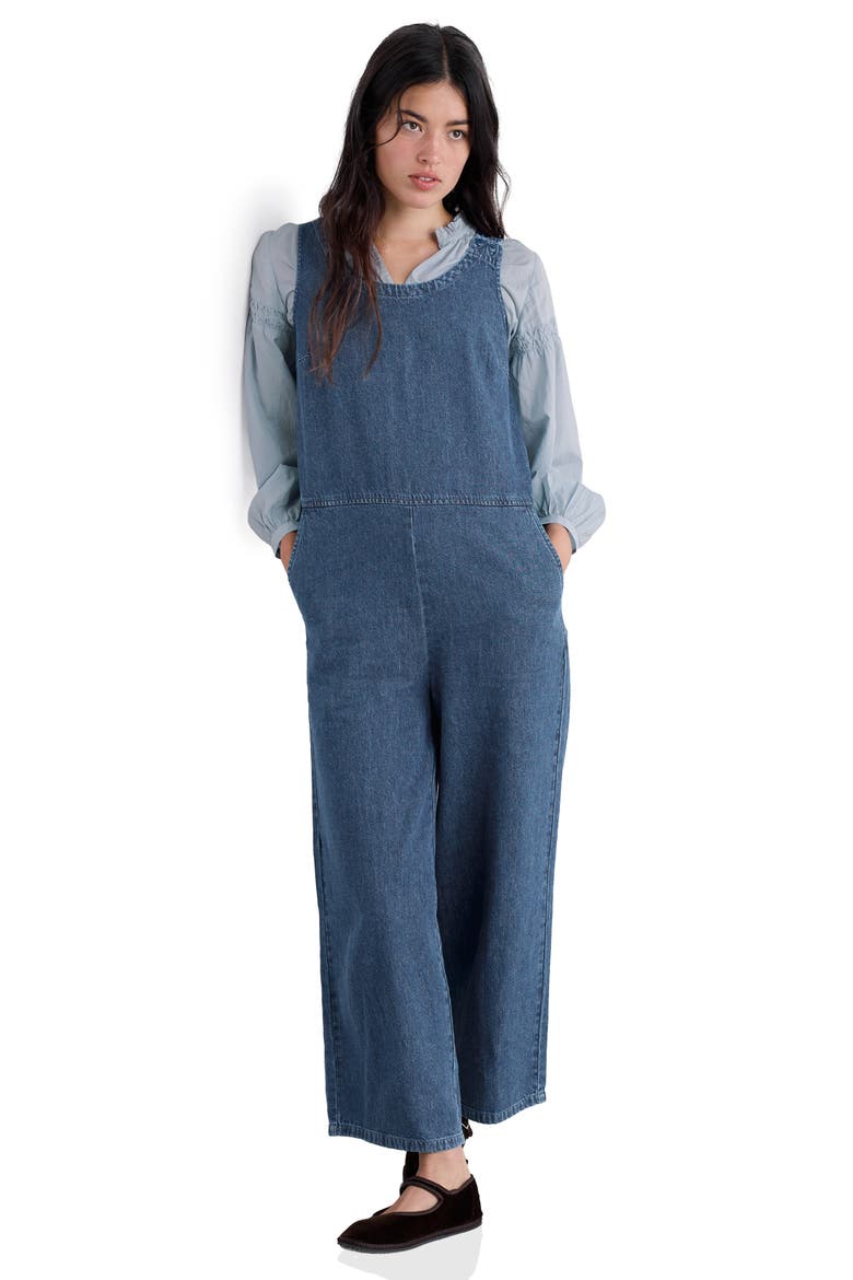 Salt Air Wide Leg Denim Jumpsuit, Alternate, color, MID WASH