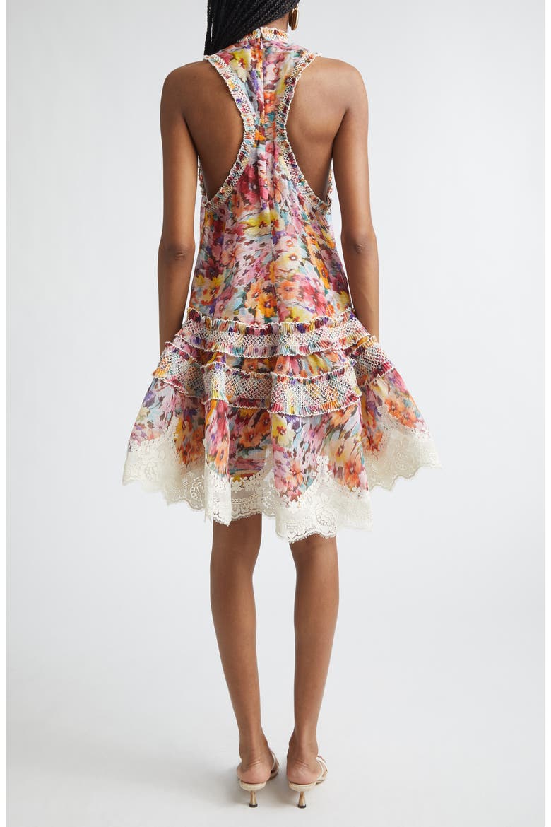 Luna Shirred Silk & Linen Organza Lantern Dress, Alternate, color, MULTI FLORAL