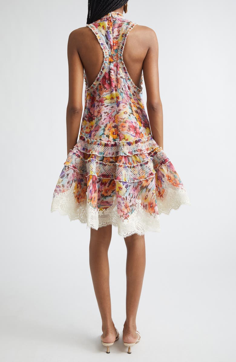 Zimmermann Luna Shirred Silk & Linen Organza Lantern Dress, Alternate, color, Multi Floral