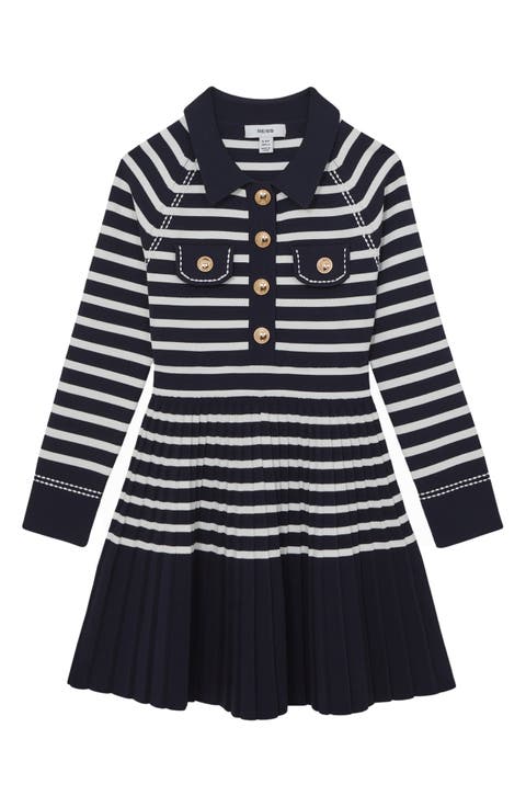 Kids' Sapna Stripe Long Sleeve Pleated Sweater Shirtdress (Little Kid & Big Kid)