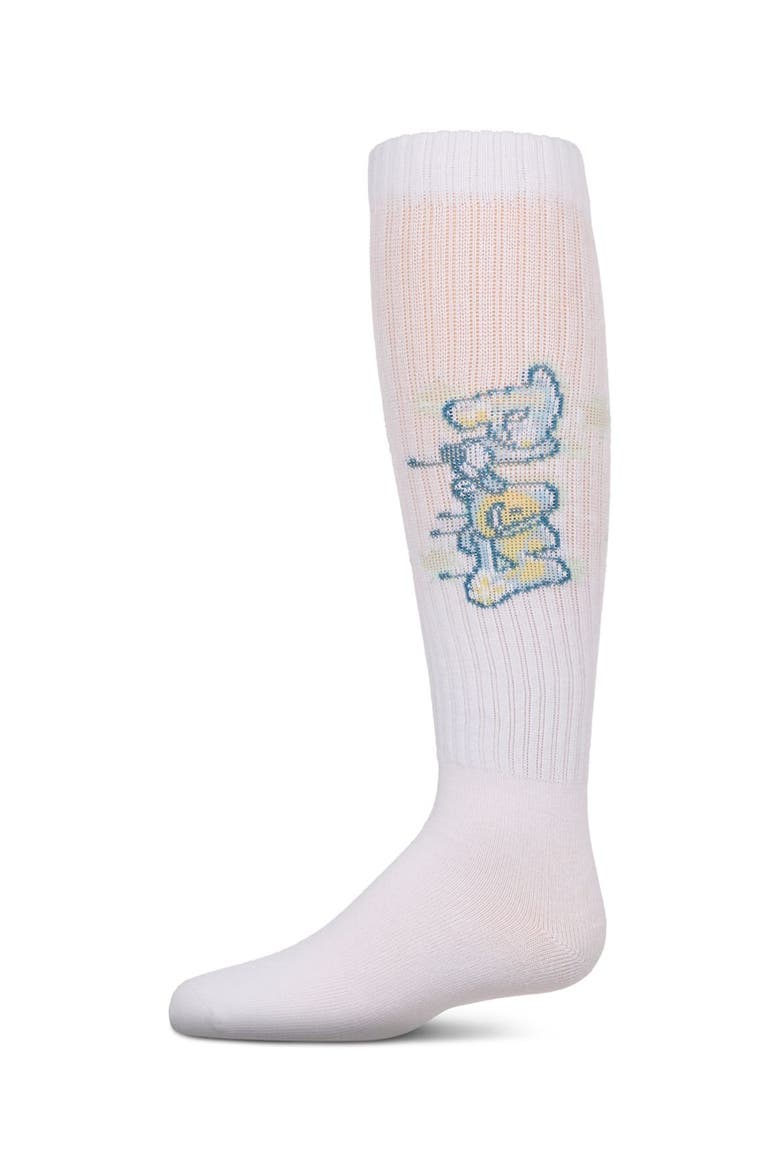 Ribbed Stretch Graffiti Play Knee Sock, Main, color, White