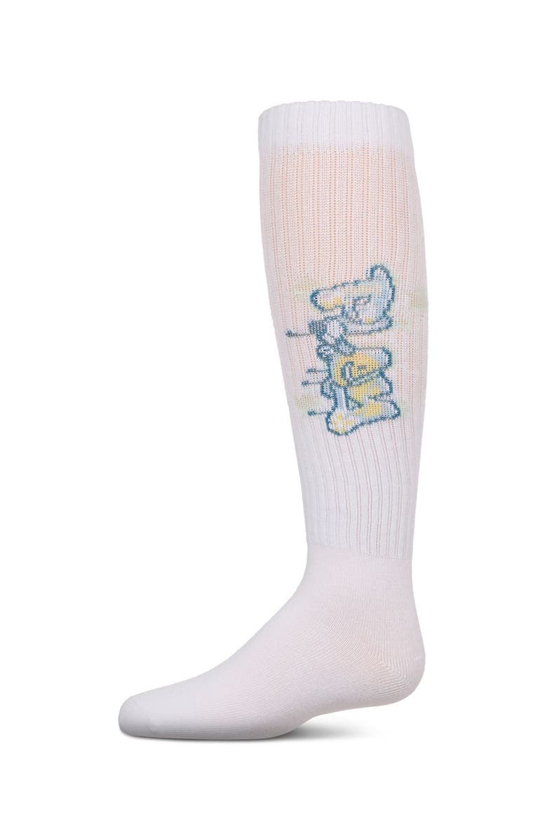 MeMoi Ribbed Stretch Graffiti Play Knee Sock, Main, color, White