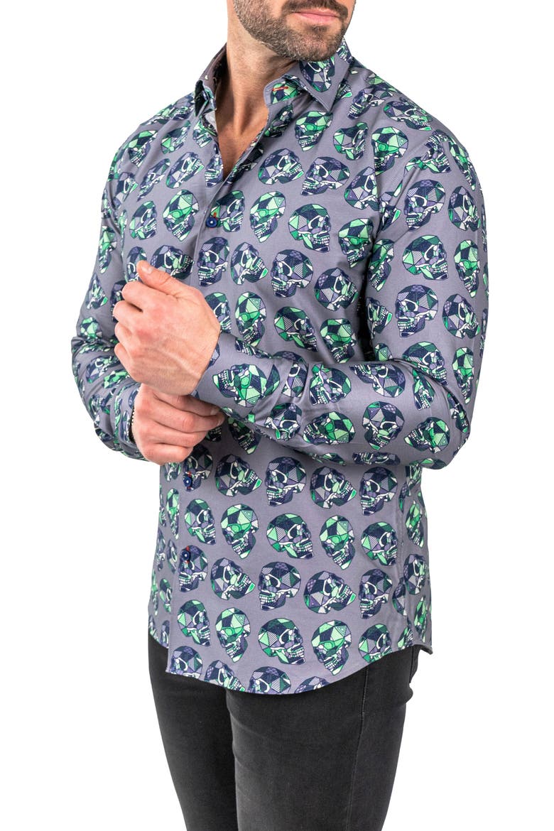Fibonacci Skullpatch Contemporary Fit Button-Up Shirt, Alternate, color, GREY