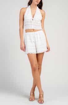 Gauze Halter Neck Crop Tank & Shorts Set