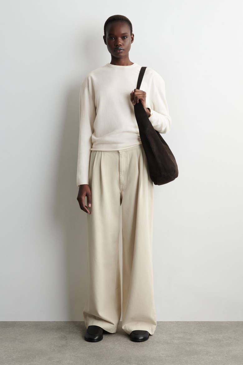 Pleated Wide Denim Pants, Main, color, CREAM