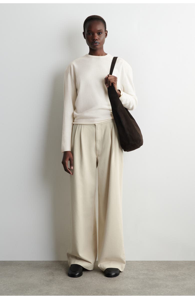 COS Pleated Wide Denim Pants, Main, color, Cream