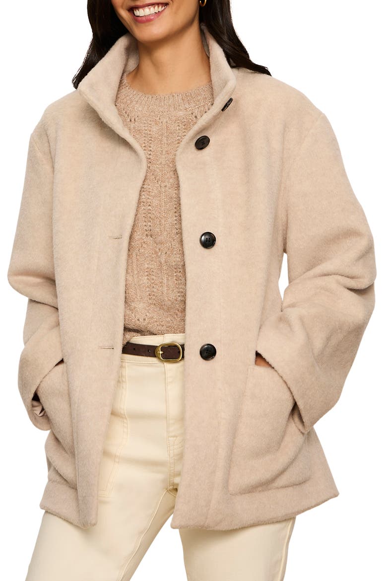 Belted Brushed Coat, Alternate, color, BONE