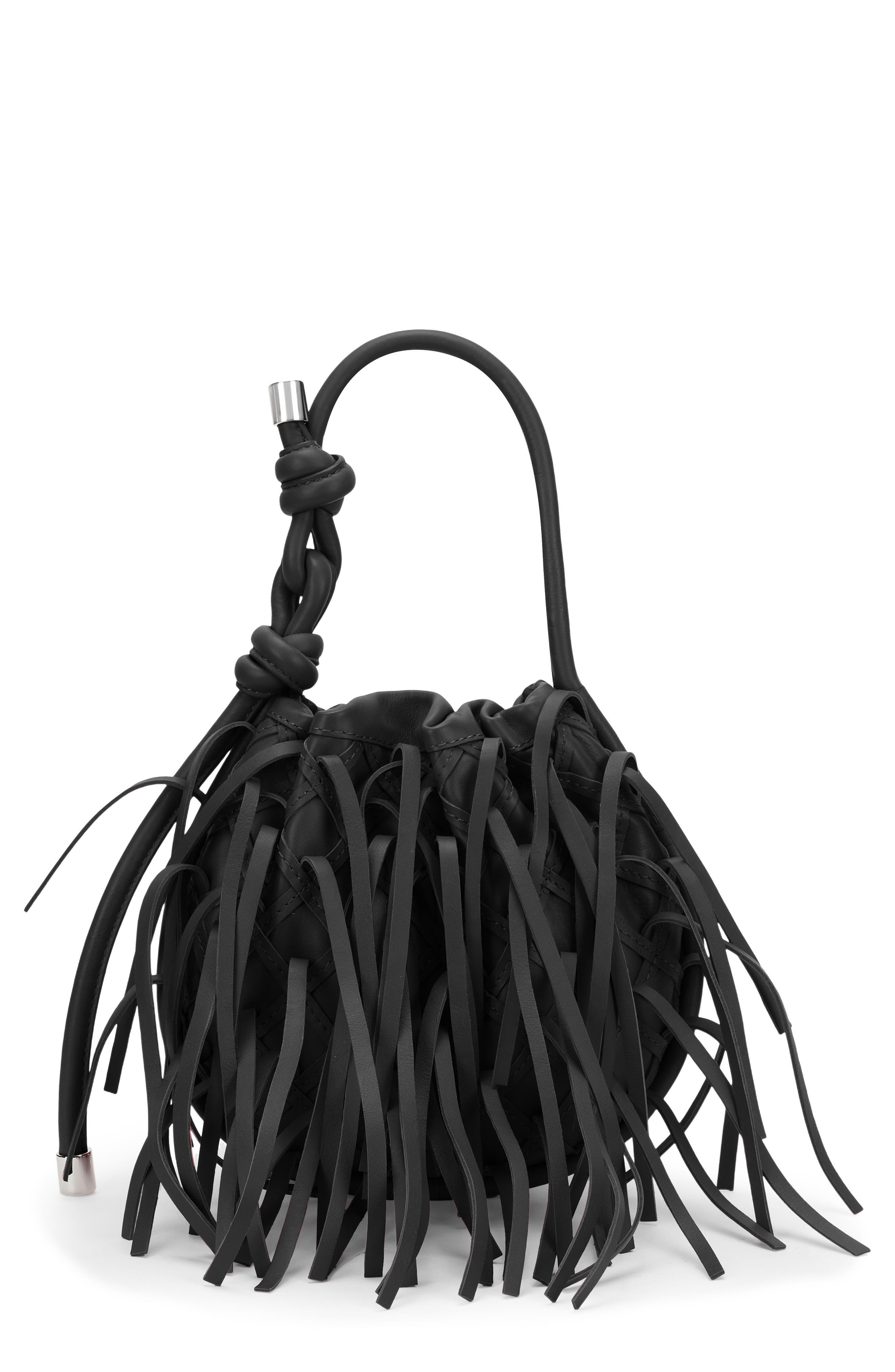 Ina Mini Potli Fringe Leather Handbag, Main, color, BLACK