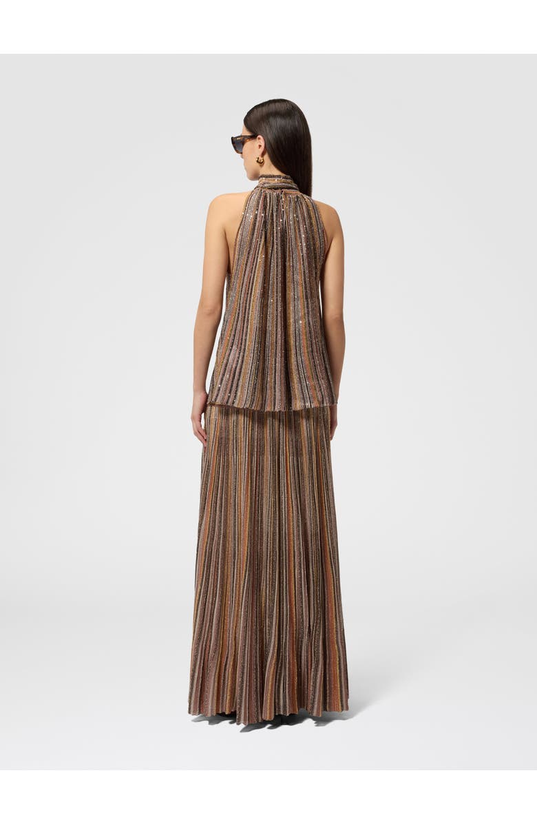 Missoni Sleeveless Top In Ribbed Viscose Lamé With Scarf Collar, Alternate, color, Green& Brown