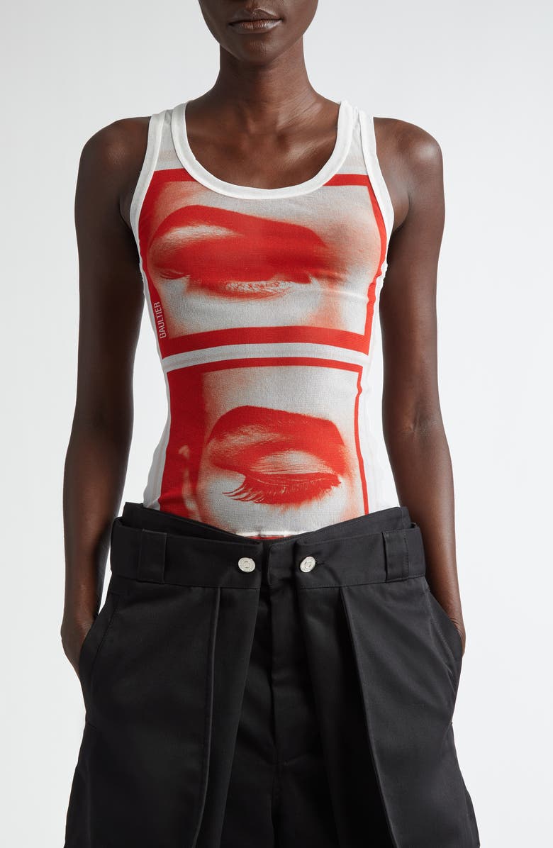 Jean Paul Gaultier Eye Print Mesh Tank, Main, color, 