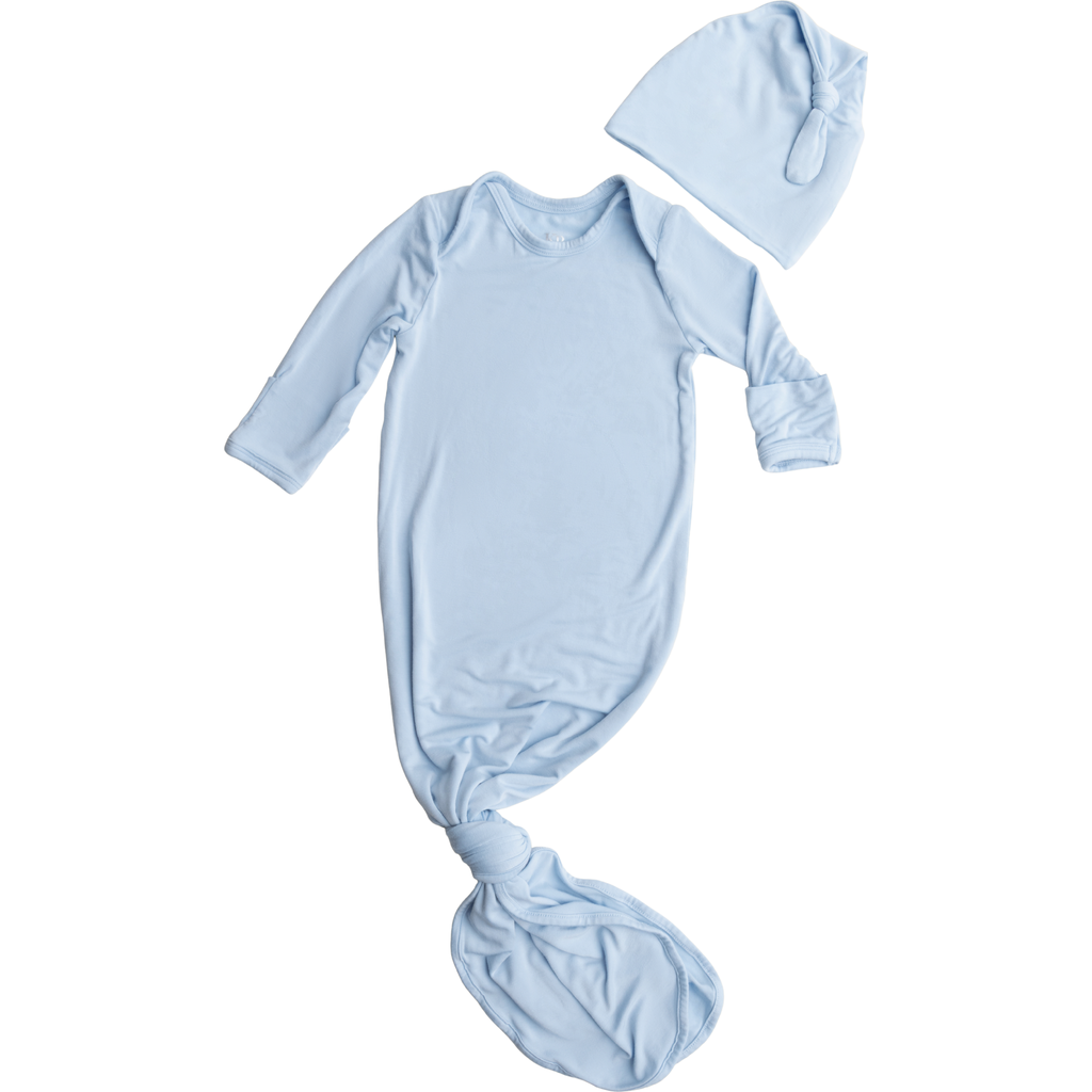 Kindred Bravely Knotted Baby Gown And Hat In Blue