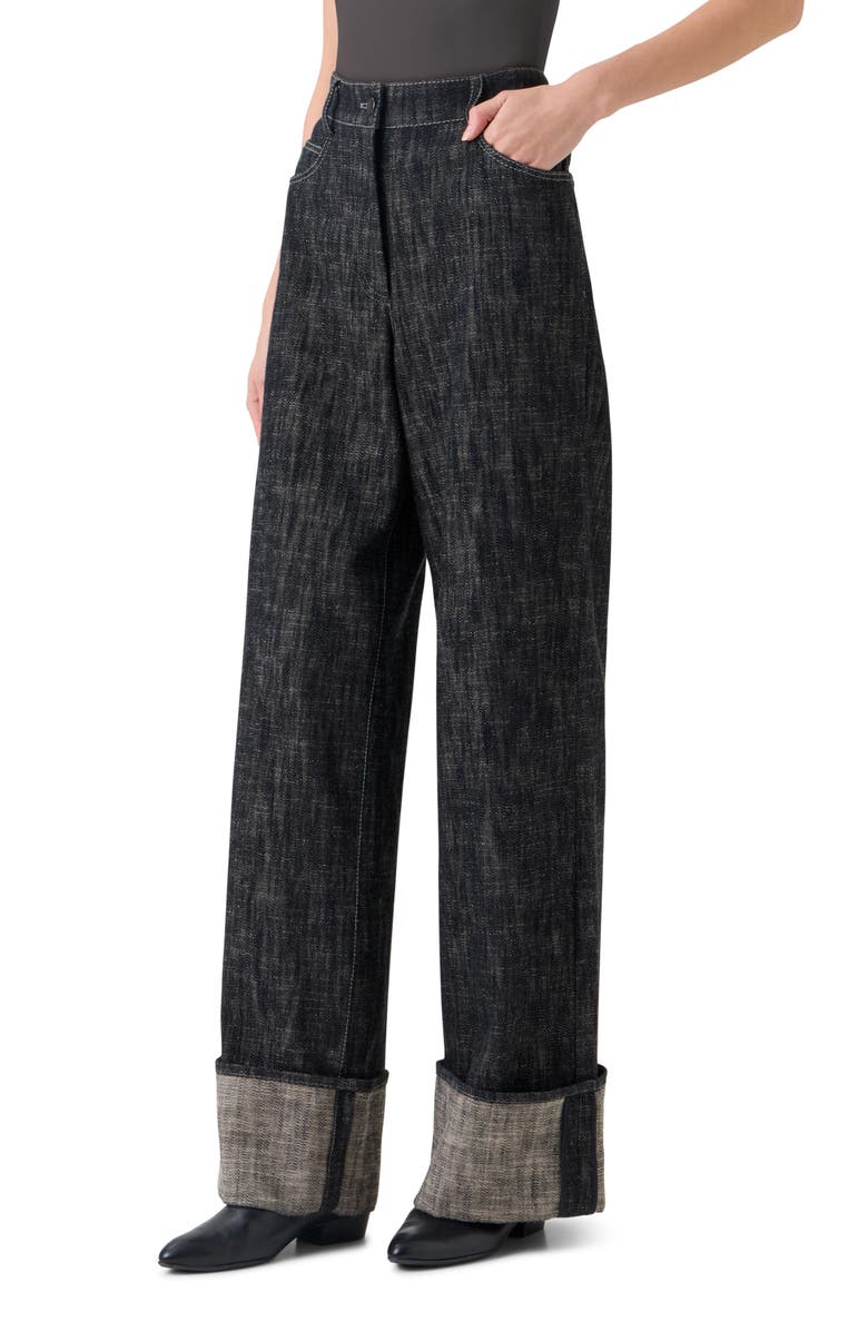 Akris punto Cooper High Waist Cuffed Wide Leg Jeans, Alternate, color, Black Denim