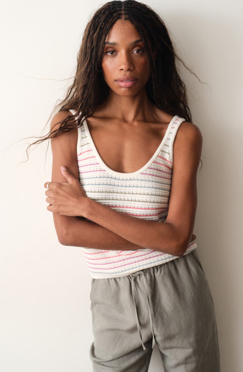 Marine Layer Siena Stripe Cotton Pointelle Sweater Tank, Alternate, color, Stripe Multi