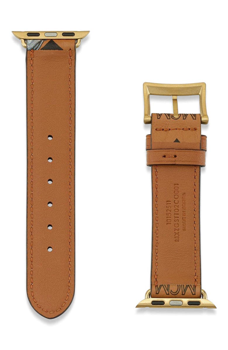 MCM 38-41mm Apple Watch Band in Rabot Visetos, Alternate, color, Cognac