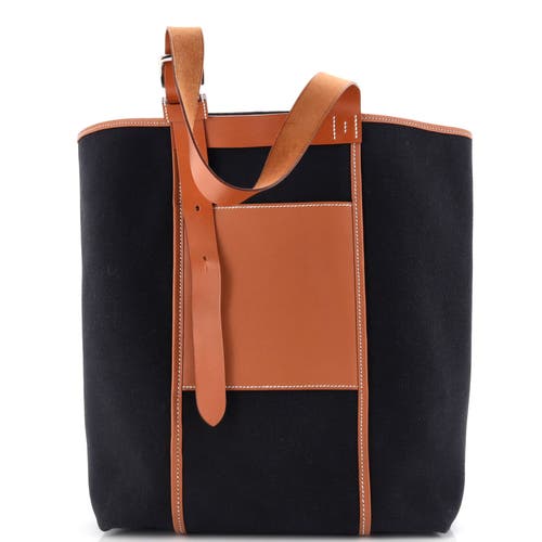 Pre-owned Hermes  Hermes Etriviere Pocket Tote Toile And Leather 27 In Black