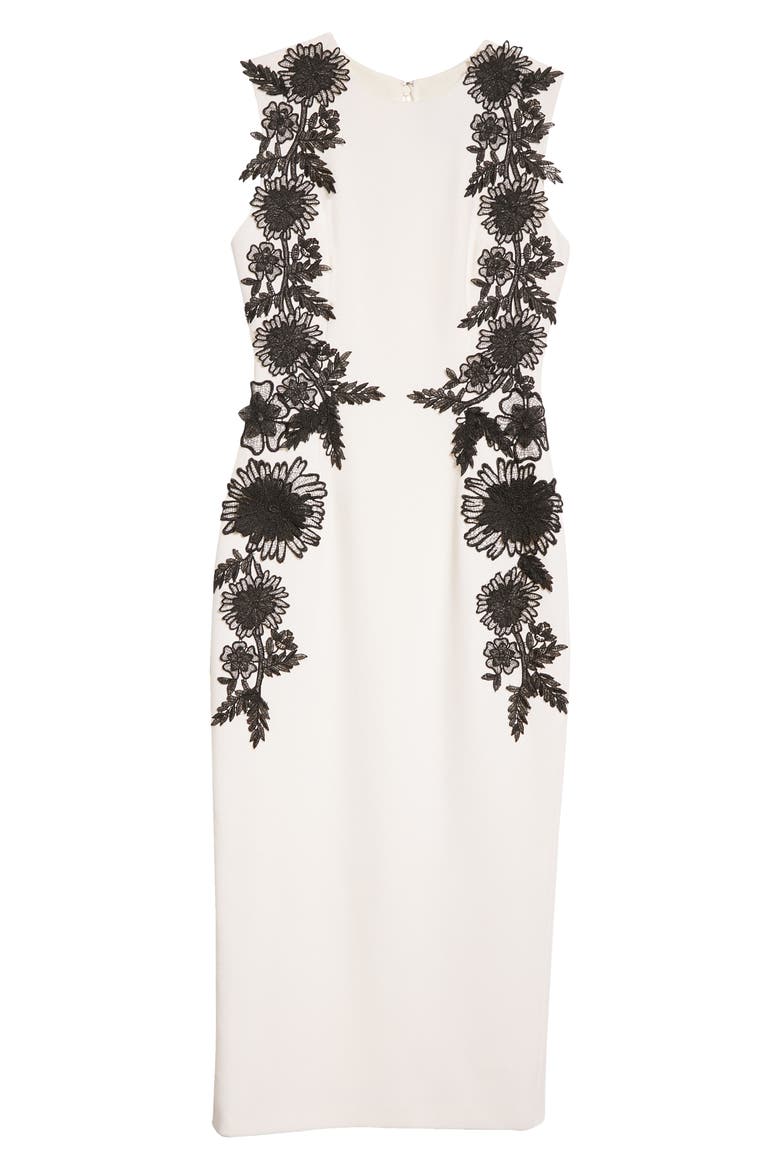 Guipure Lace Appliquéd Stretch Crepe Sheath Dress, Alternate, color, IVORY/ BLACK
