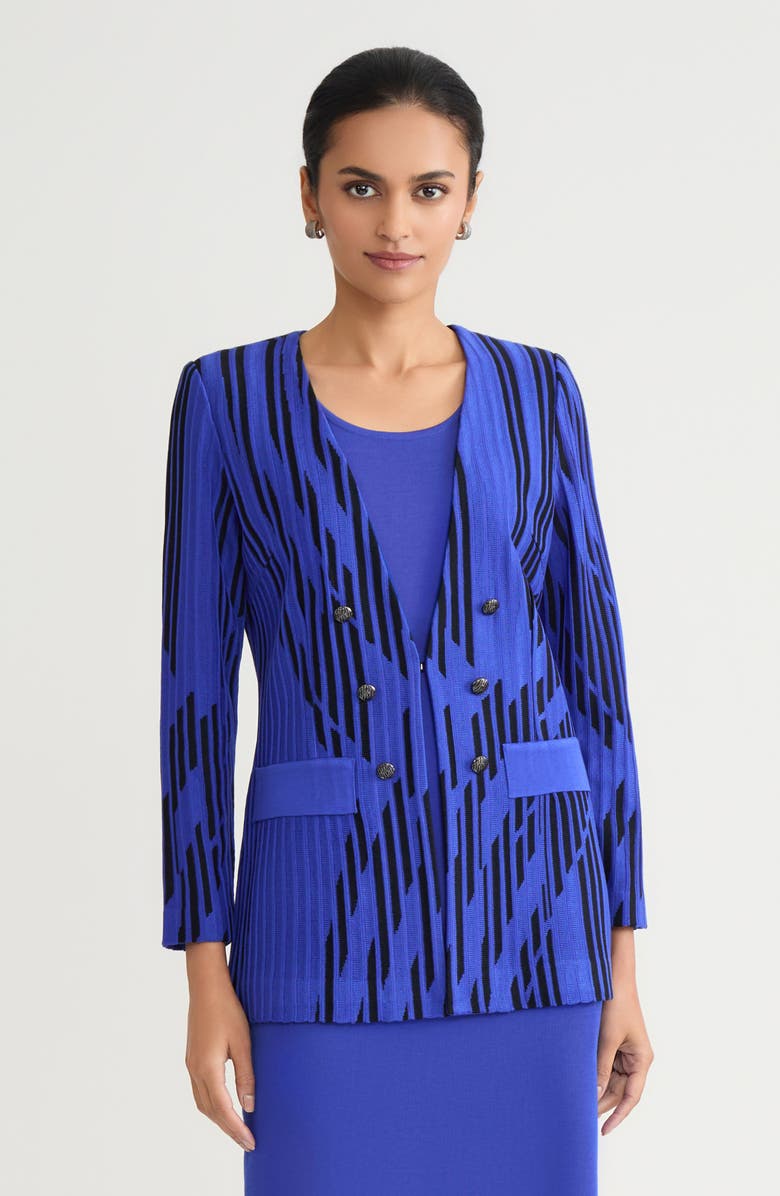 Ming Wang Tailored Lightweight Dual-Toned Burnout Knit Jacket, Main, color, Sapphire Sea/Black