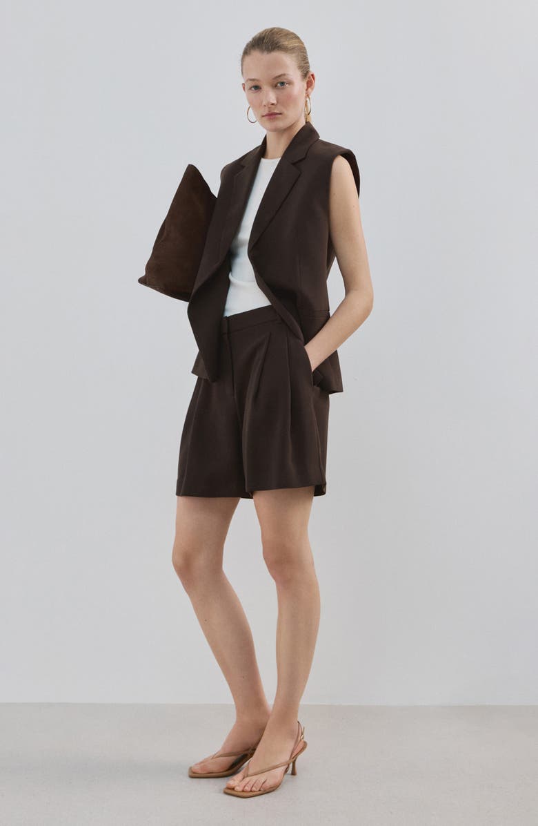 MANGO Pleated Bermuda Shorts, Alternate, color, Brown