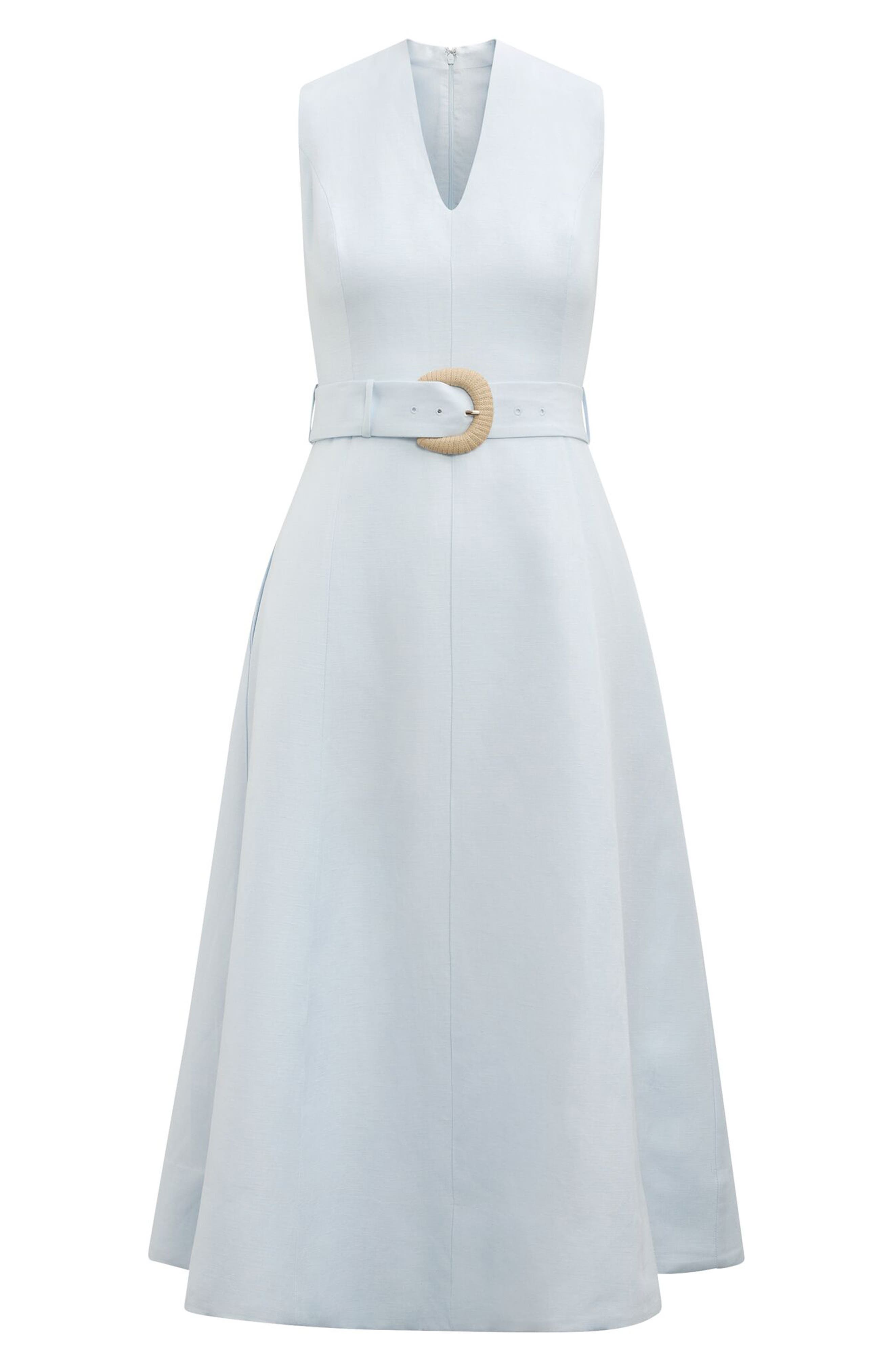 emily lovelock vanessa midi dress Ever New Vanessa Belted V-Neck Linen Blend Midi Dress in Cooling Spray at Nordstrom, Size 8