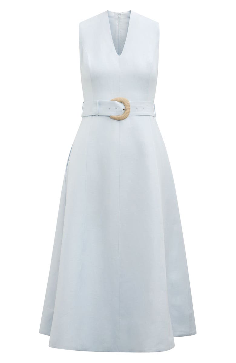 Ever New Vanessa Belted V-Neck Linen Blend Midi Dress, Alternate, color, Cooling Spray