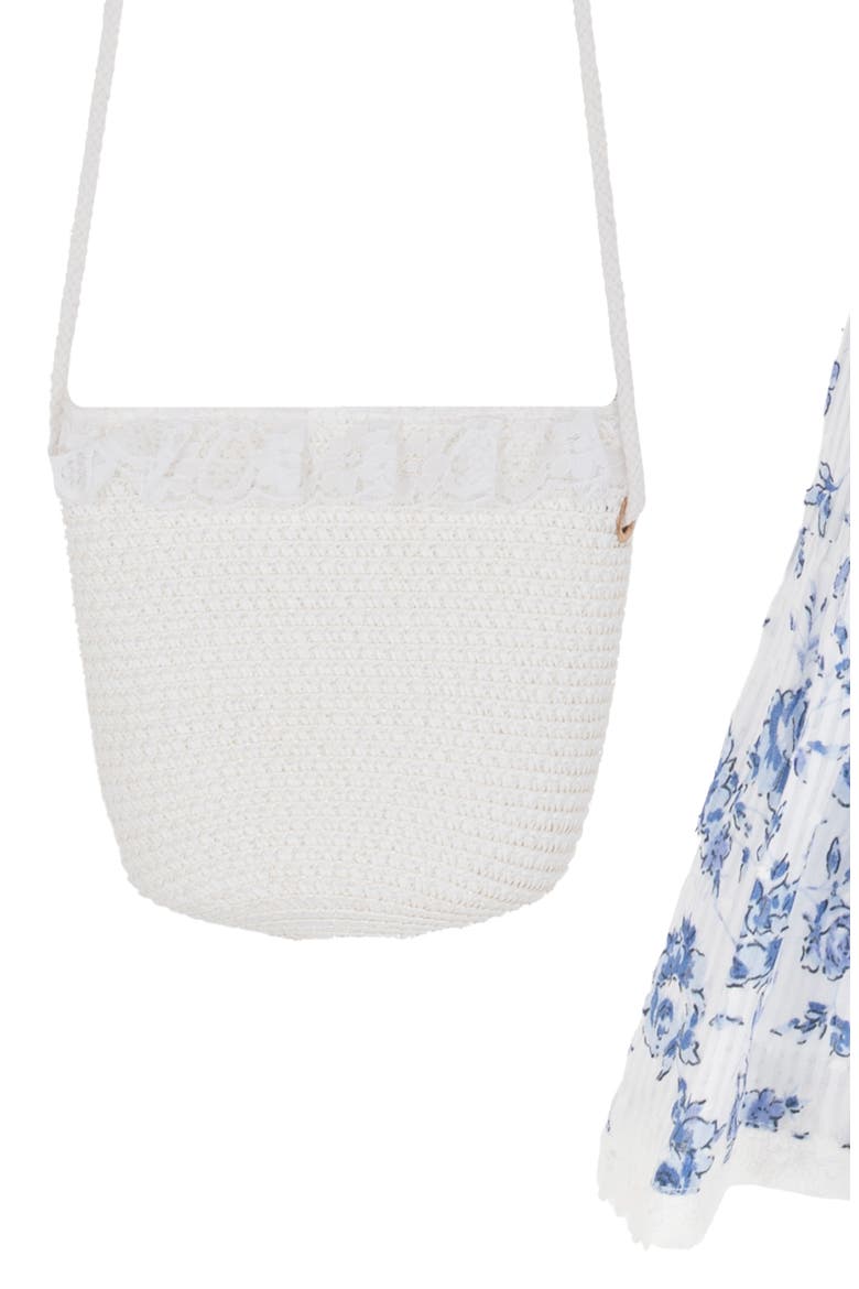 Kids' Floral Ruffle Sleeve Dress & Crossbody Bag, Alternate, color, BLUE