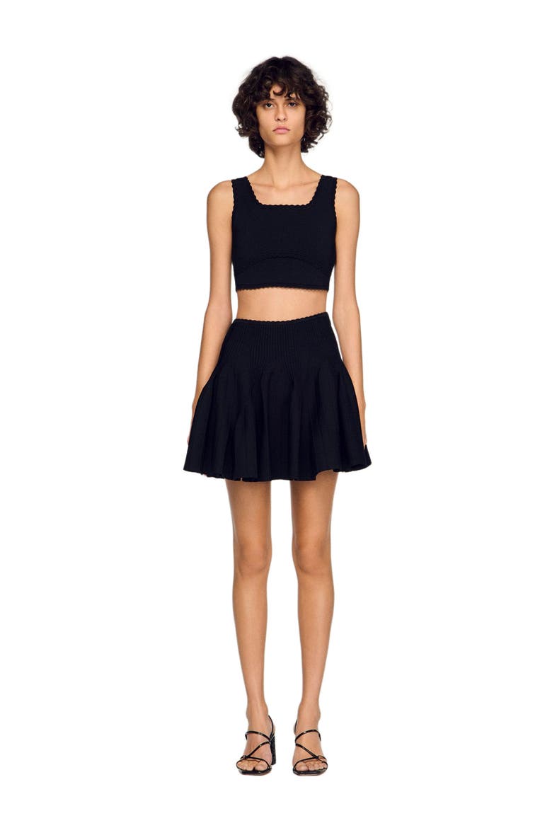 Short knit godet skirt, Main, color, Black