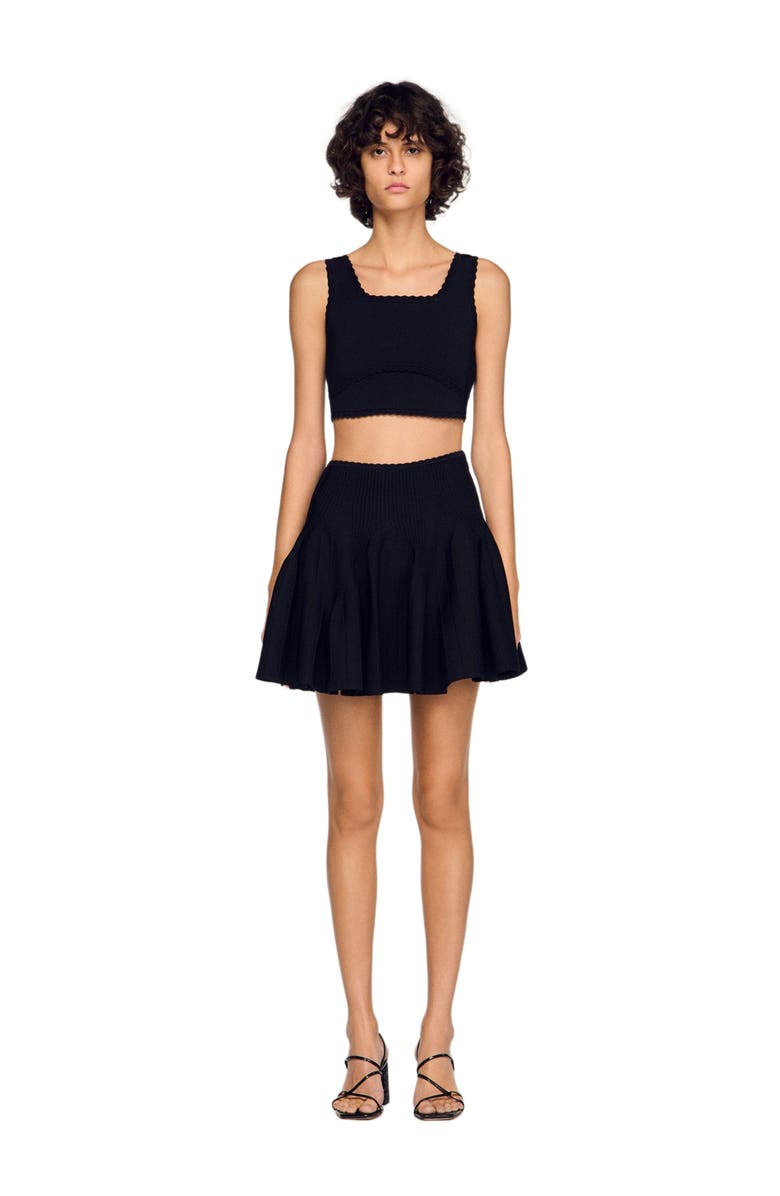 SANDRO Short knit godet skirt, Main, color, Black