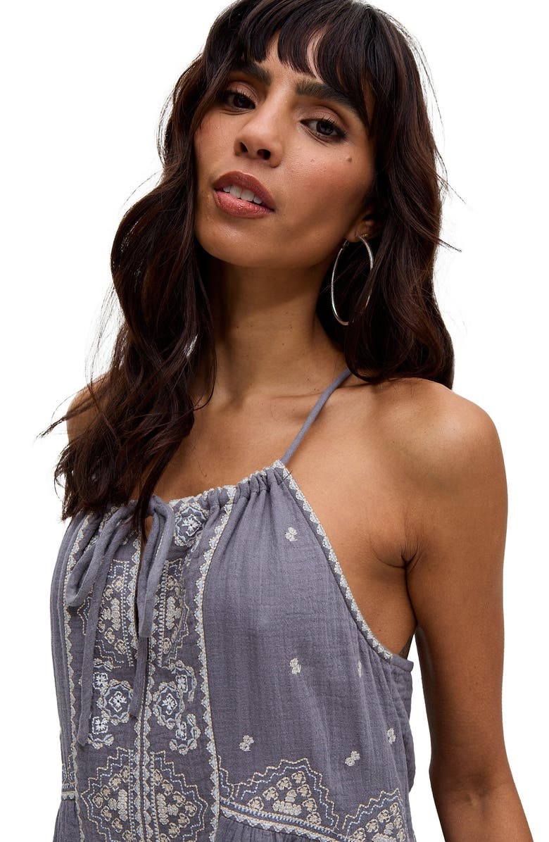 Raffya Jen Tiered All Over Embroidered Mini Dress, Alternate, color, Grey