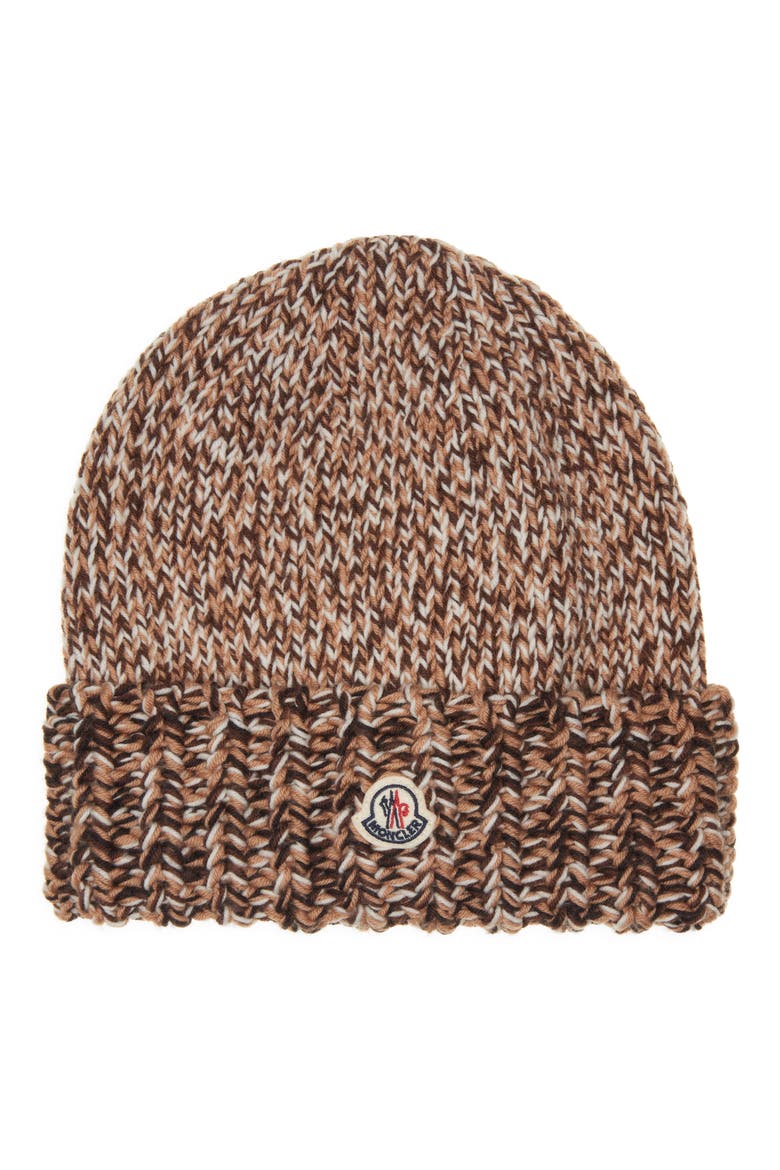 Logo Patch Rib Wool Beanie, Main, color, BROWN/ BEIGE MULTI