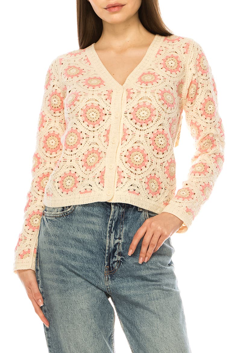 Crochet Knit Button Front Cardigan, Main, color, NATURAL