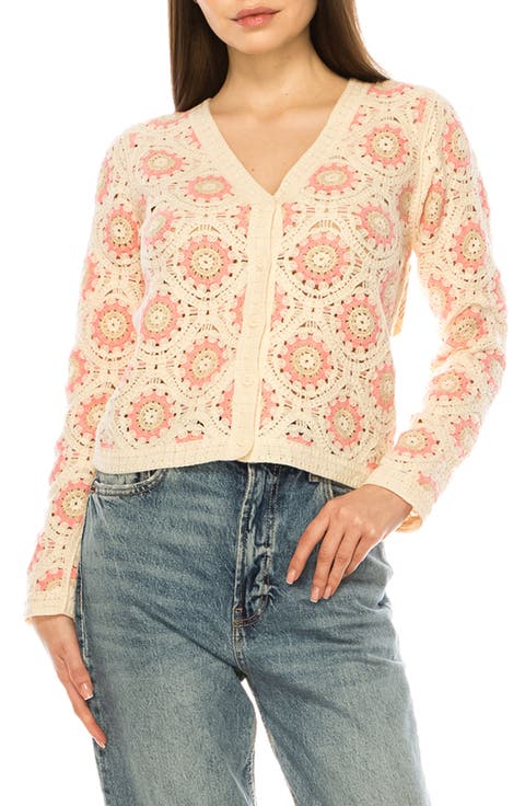 Crochet Knit Button Front Cardigan