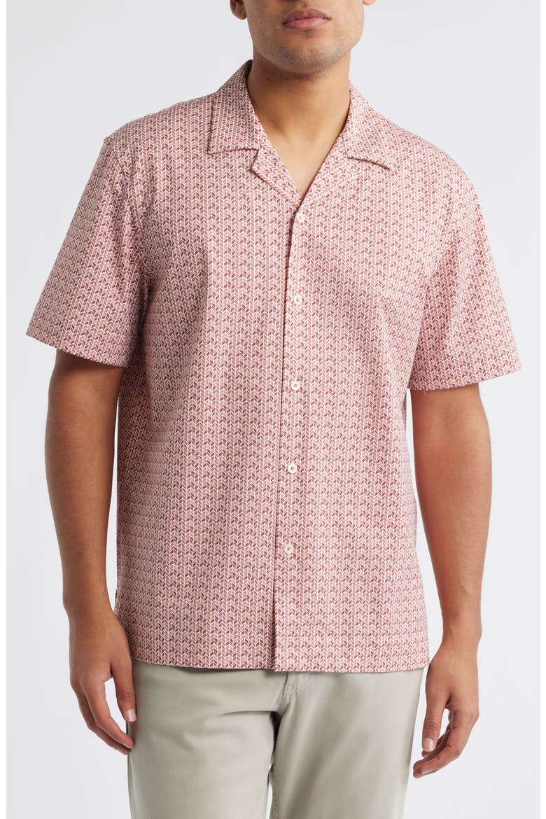 Cole OoohCotton® Geo Print Camp Shirt, Main, color, BRICK