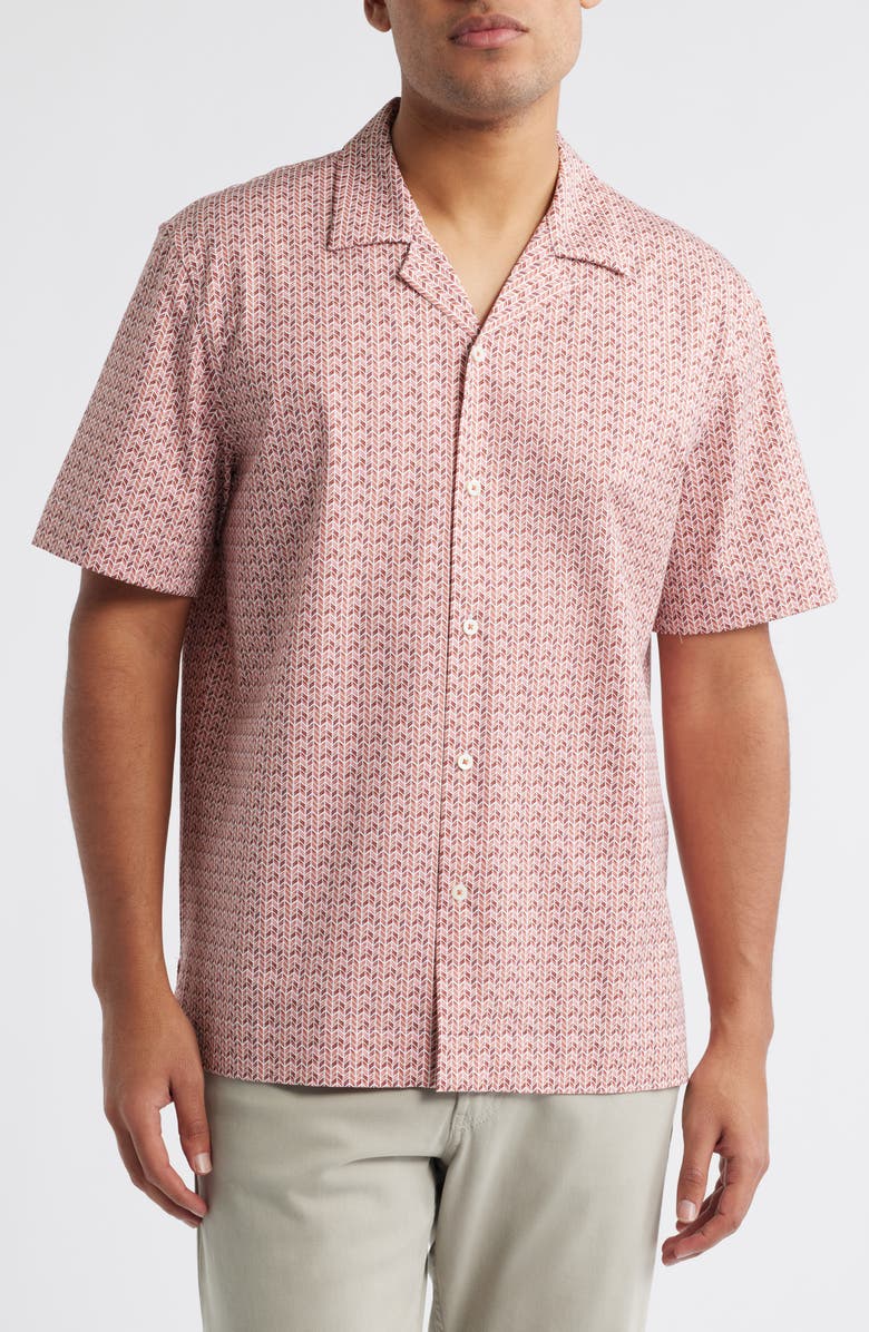 Bugatchi Cole OoohCotton<sup>®</sup> Geo Print Camp Shirt, Main, color, Brick