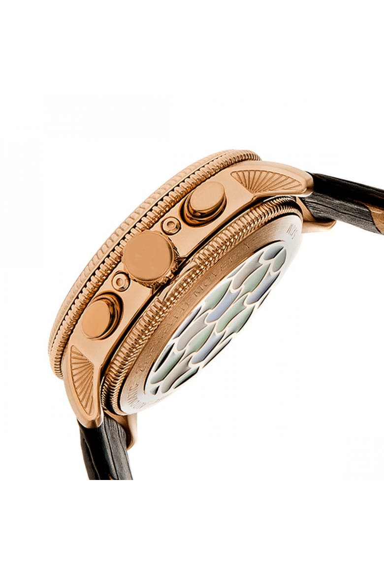 Aura Men's Semi-Skeleton Leather-Band Watch, Alternate, color, Rose Gold/Black