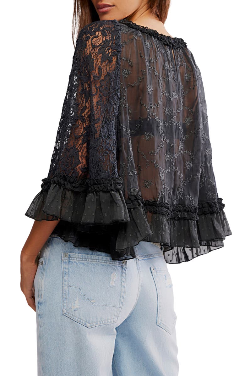 Free People Carly Embroidered Ruffle Cape Top, Alternate, color, Bitumen