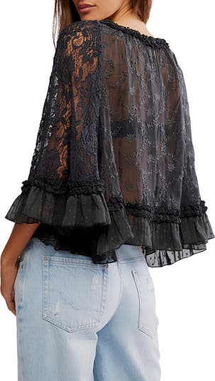Carly Embroidered Ruffle Cape Top