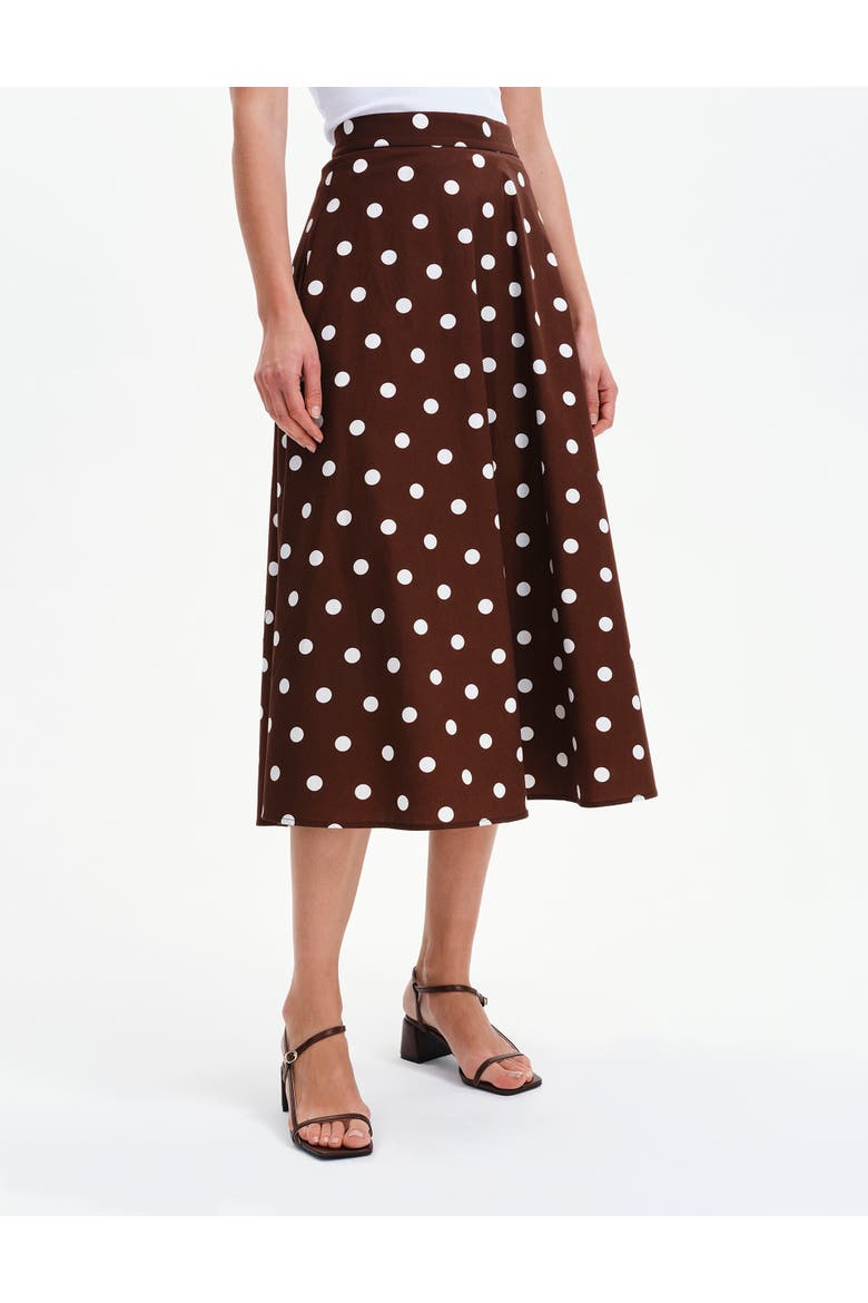 Meeka Polka Dot Cotton Midi Skirt, Main, color, Brown Spot