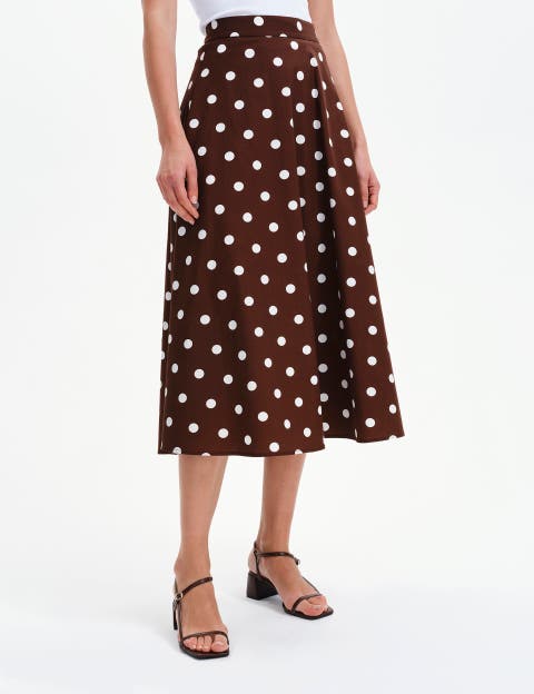 Meeka Polka Dot Cotton Midi Skirt
