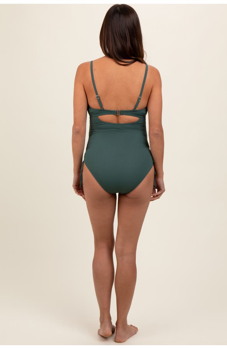 PinkBlush Ribbed Wrap Front Drawstring Side One-Piece Swimsuit, Alternate, color, Olive Green