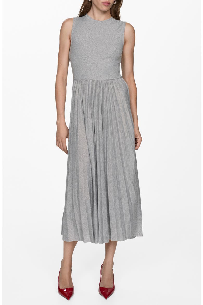 Pleated Heathered Jersey Midi Dress, Main, color, MEDIUM HEATHER GREY