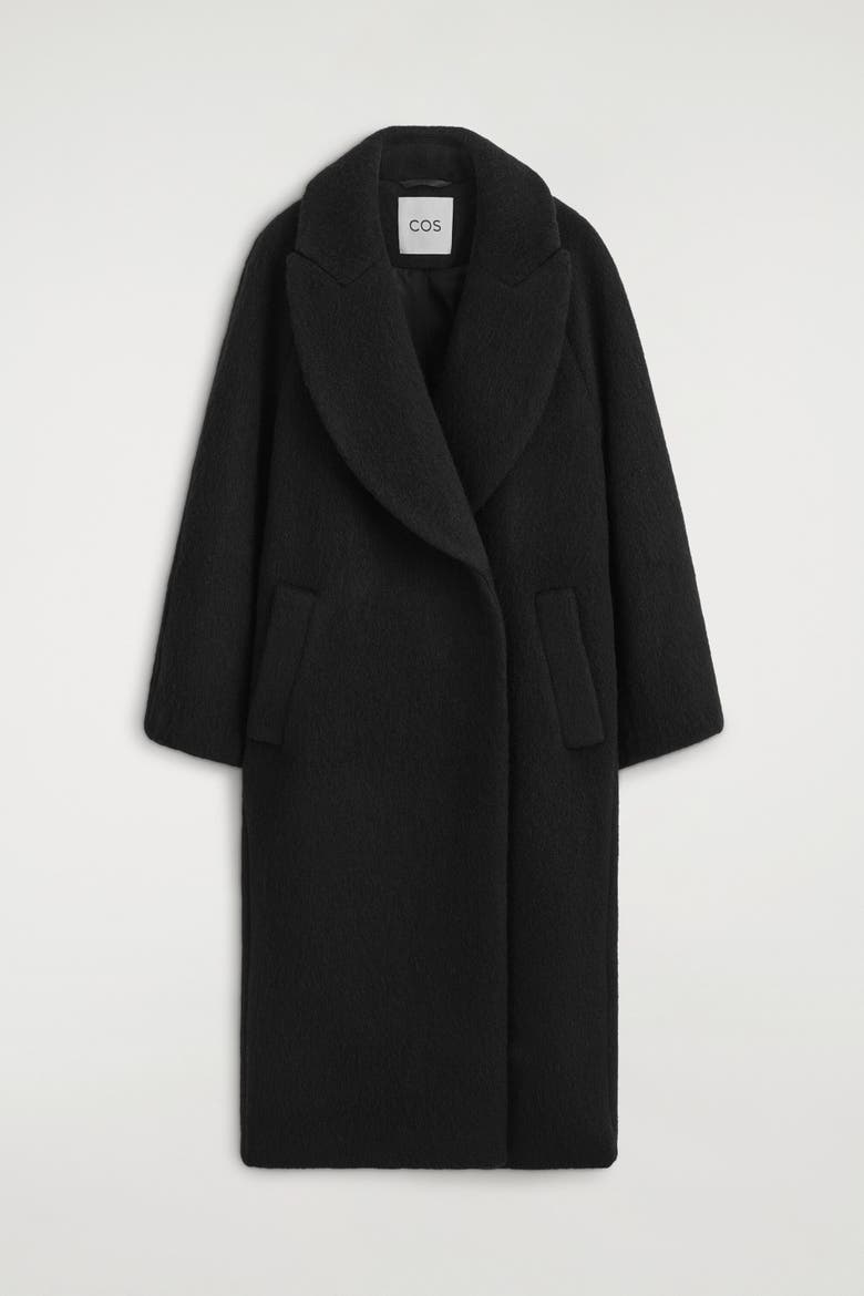 Brushed Wool Maxi Coat, Alternate, color, BLACK