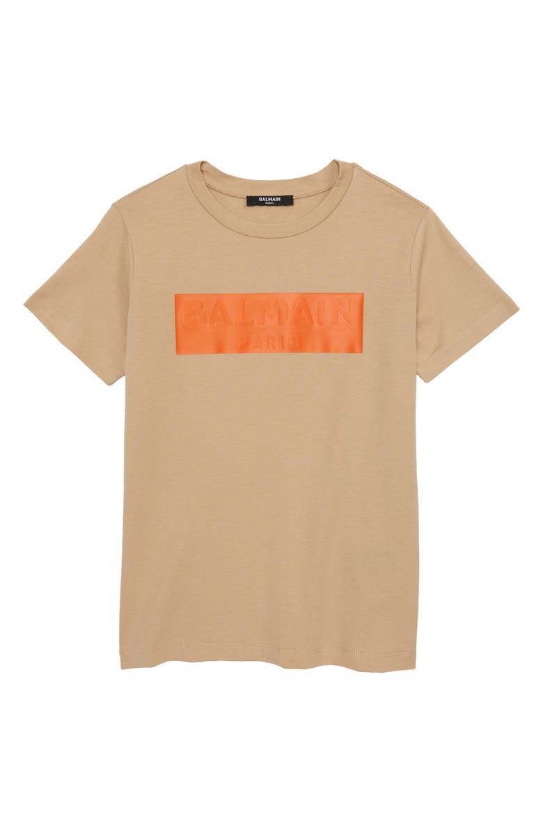 Balmain Kids' Rubberized Logo Cotton T-Shirt, Main, color,