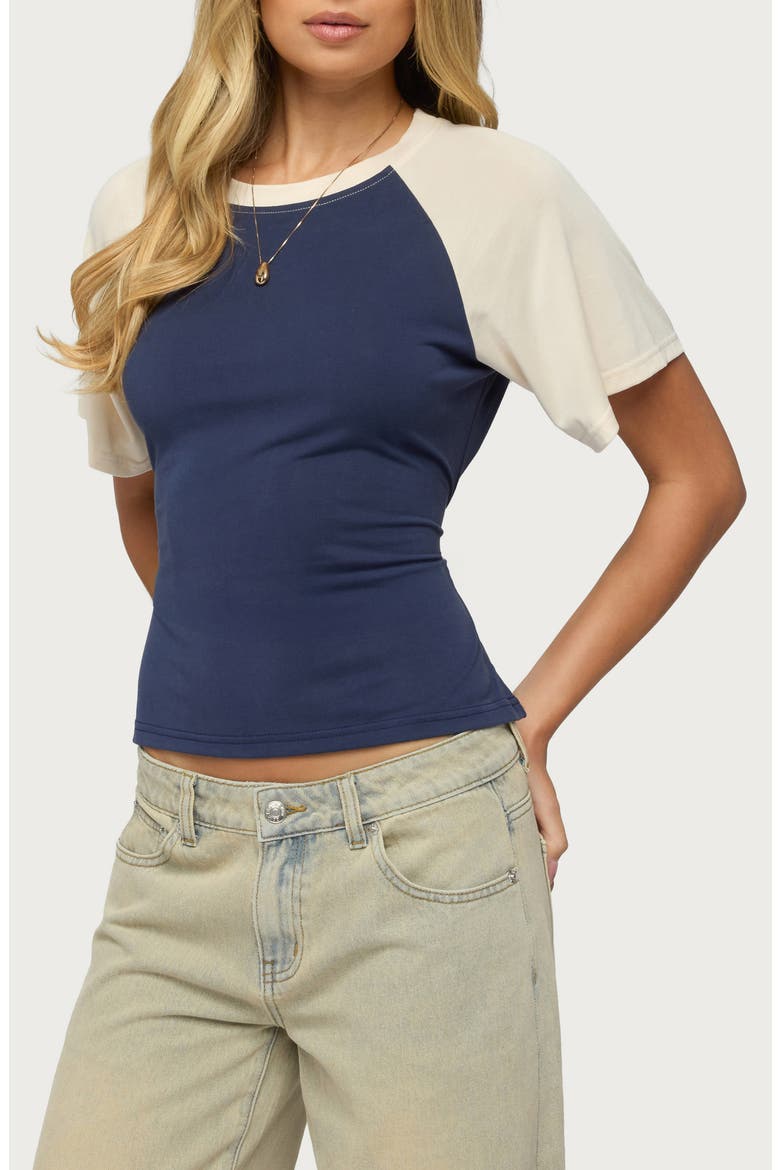 Fraise Contrast Back Tie Raglan T-Shirt, Alternate, color, NAVY-AND-CREAM