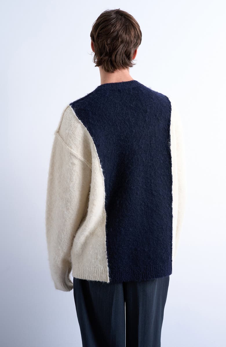 Topman Fluffy Paneled Sweater, Alternate, color, Navy