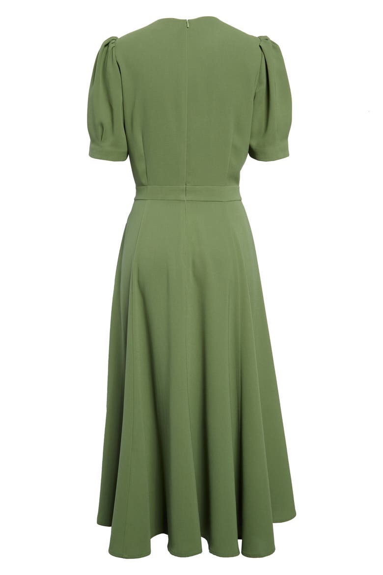 Puff Sleeve Crepe Midi Dress, Alternate, color, GREEN DILL
