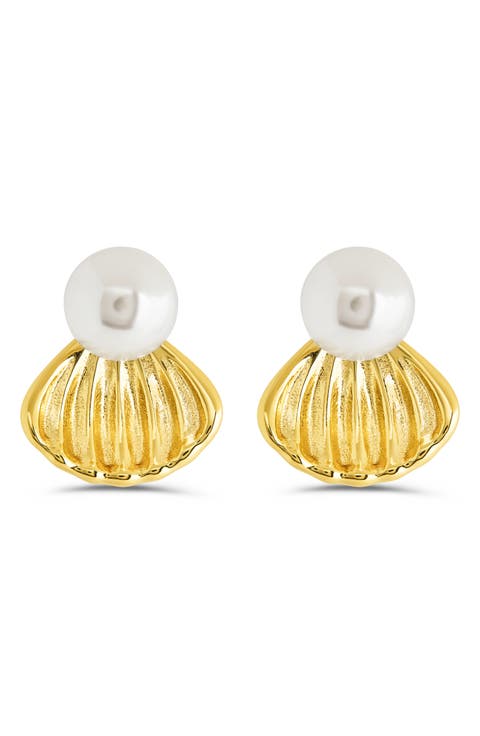 Alice Faux Pearl Shell Stud Earrings